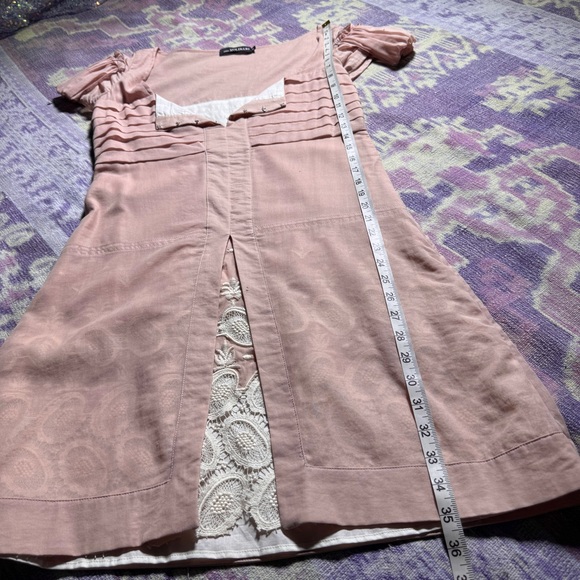 Anna Molinari Womens Mini Dress Ruffle Pleated Short Sleeve Lace Lined in Peach - Picture 16 of 16